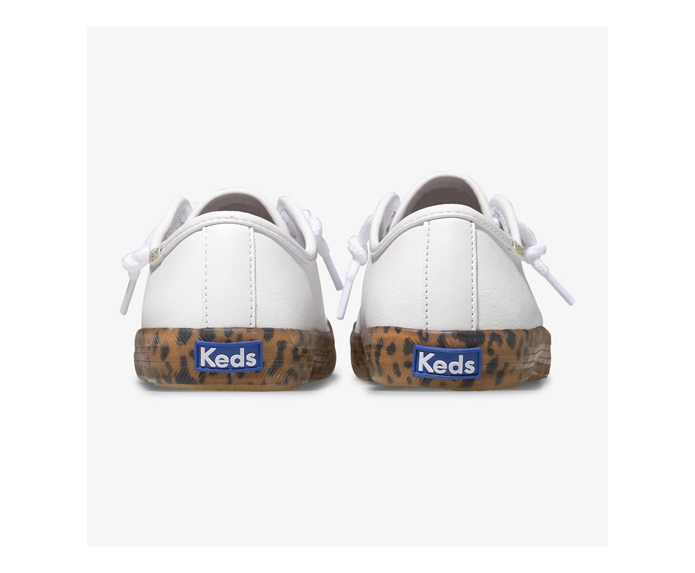 Πανινα Παπουτσια Παιδικα - Keds Kickstart Leopard Foxing - Λευκα - OIRWN6954